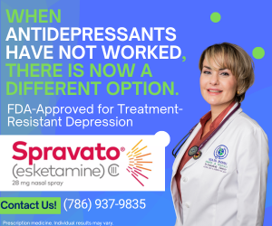 A calm clinical setting at a REMS-certified SPRAVATO treatment center in Miami where a patient receives esketamine therapy under medical supervision
